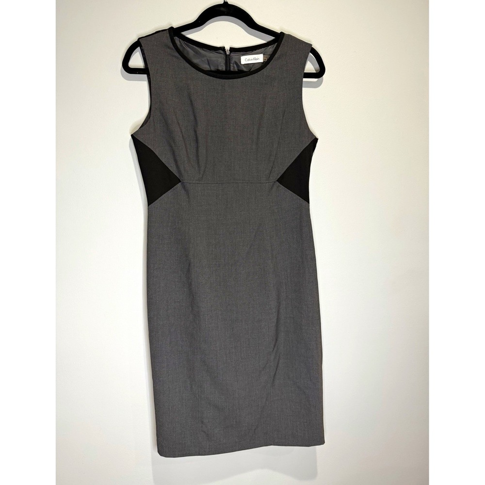 Calvin Klein Colorblock Sheath Dress Womens 6 Gray/Black Sleeveless Lined Zip